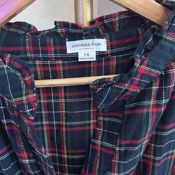 ChicSoul Plaid Midi Dress with Check - Size 1X - Picture 2 of 8